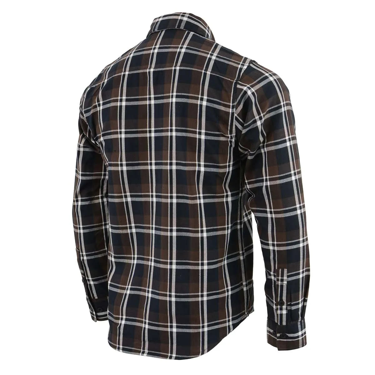 Milwaukee Leather Men's Flannel Plaid Shirt Brown Black and White Long Sleeve Cotton Button Down Shirt MNG11643