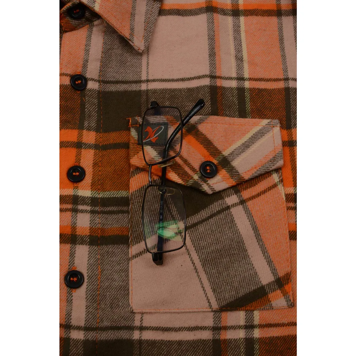 Milwaukee Leather  Men's 'Wild One' Brown/Orange Long Sleeve 10.5-Oz Heavy Duty-Cotton Flannel Shirt MNG11701