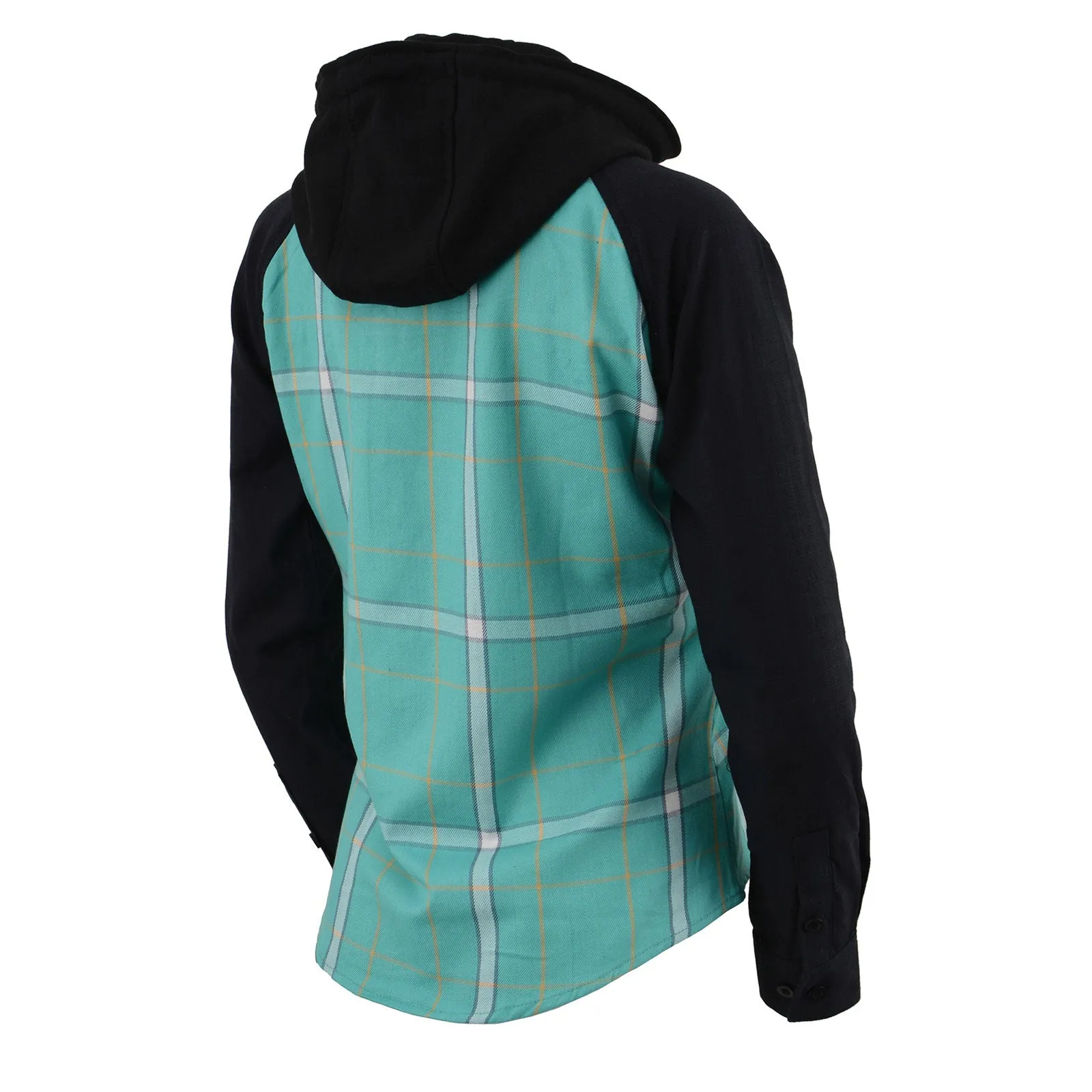 Milwaukee Leather MNG21601 Women's Casual Black and Teal Long Sleeve Cotton Flannel Shirt with Hoodie