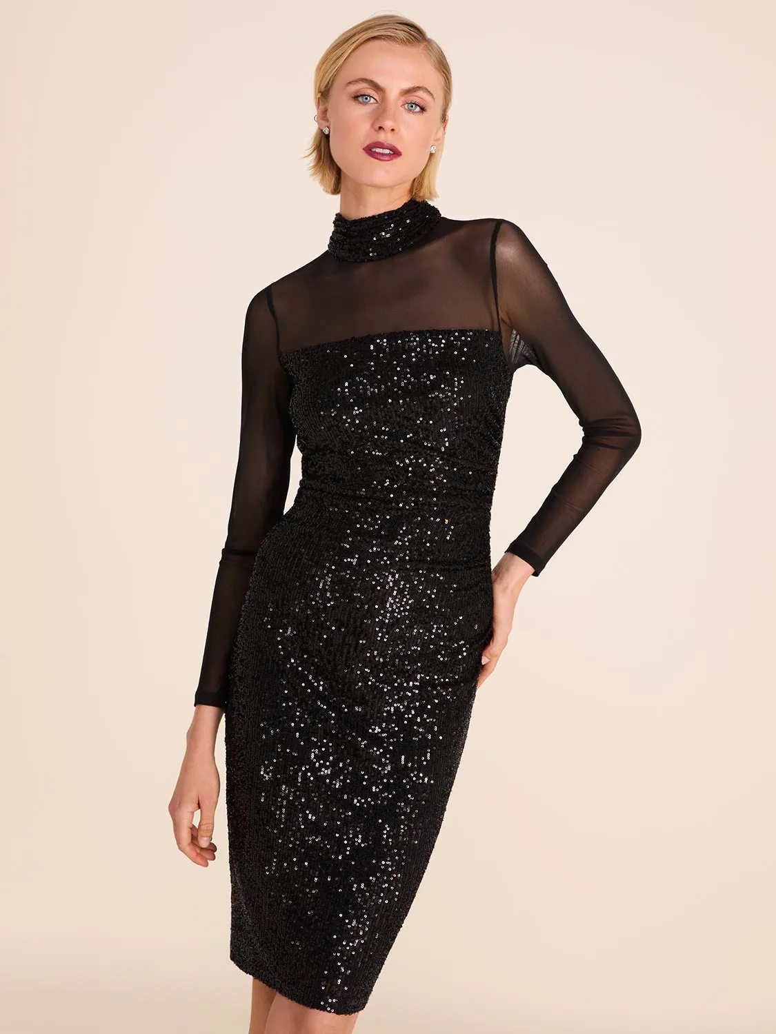 Mock Neck Sequin Dress