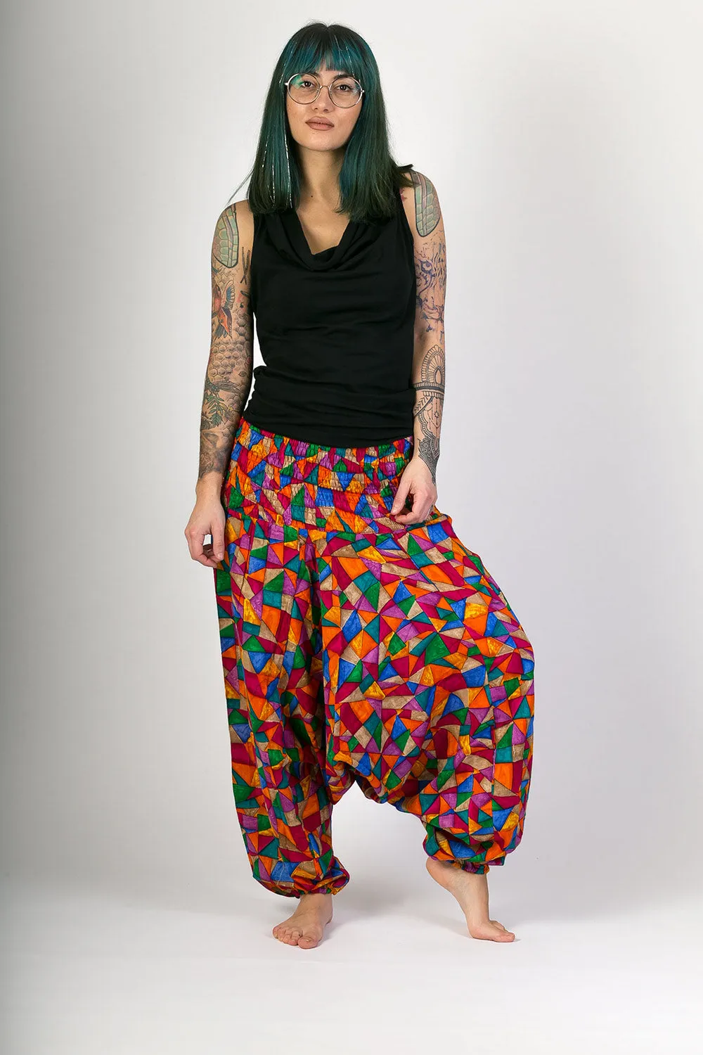 Multi Colour Print Cotton Harem Yoga Jumpsuit Pants