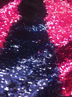 Navy blue / Fuchsia shinny mermaid fish scale 2 way stretch flip flop fabric-dresses-prom-nightgown-decorations-sold by the yard.