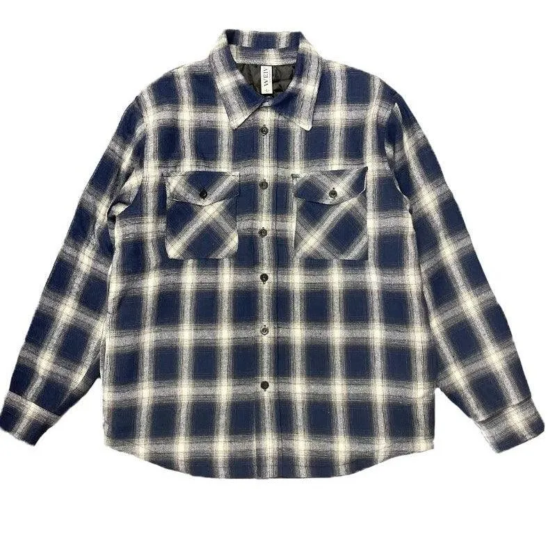 Navy Blue / Yellow Quilted Flannel Shirt