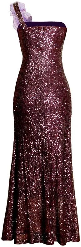 One-Strap Floral Appliques Sequin-Embellished Gown