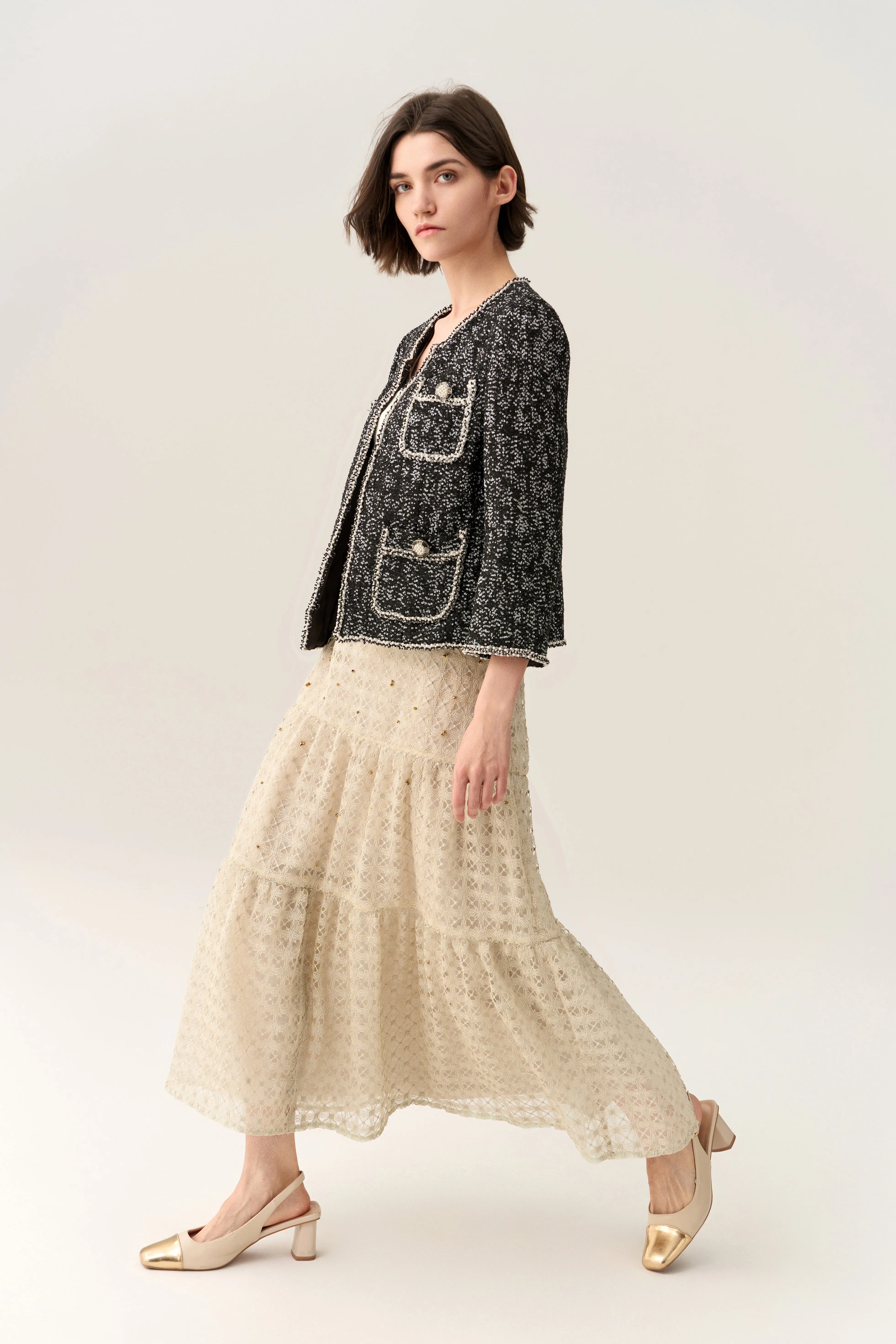 Panelled Lace Midi Skirt