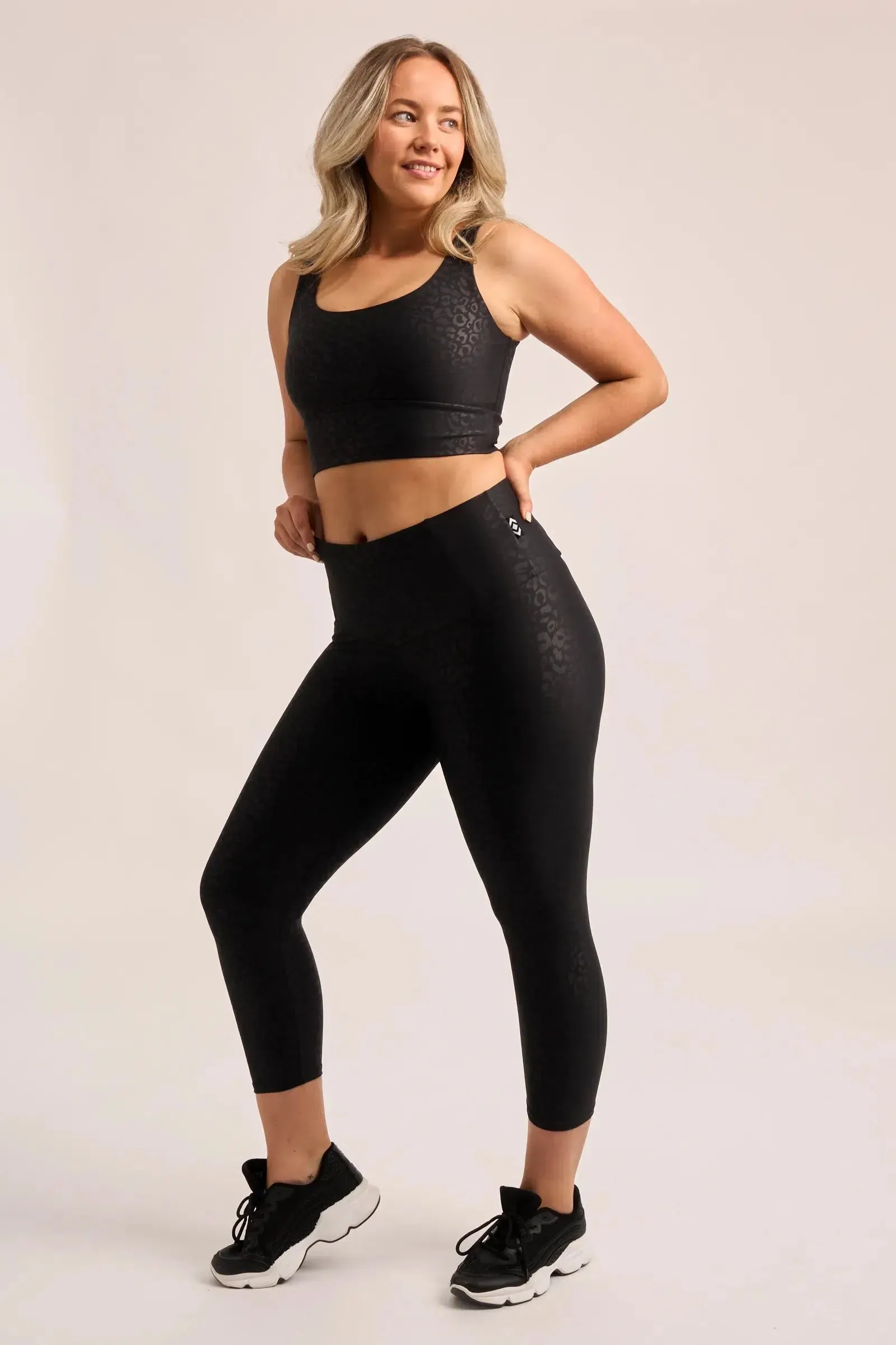 Performance Tummy Control High Waisted Capri Leggings - Black Exotic Touch Jag