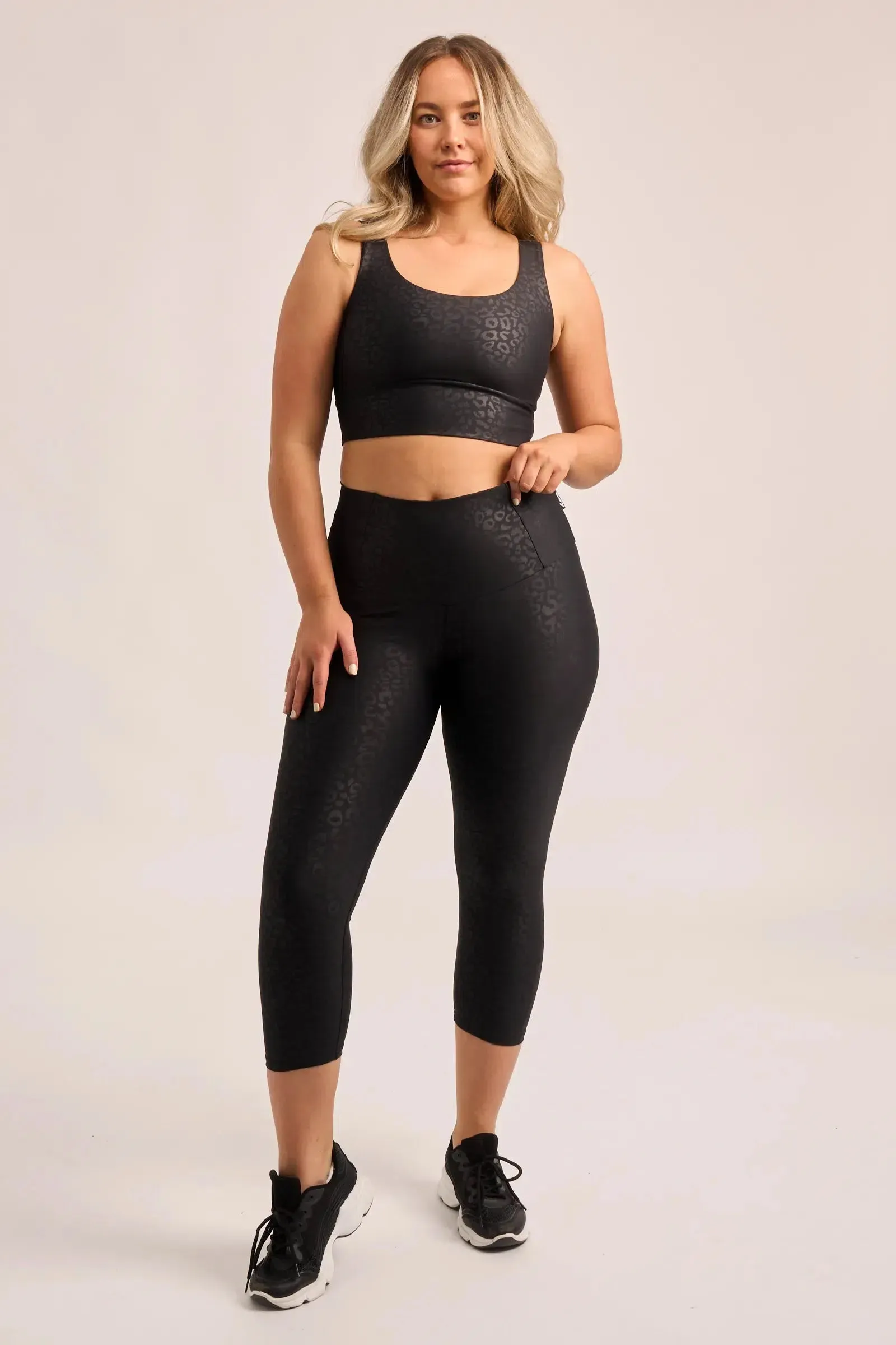 Performance Tummy Control High Waisted Capri Leggings - Black Exotic Touch Jag