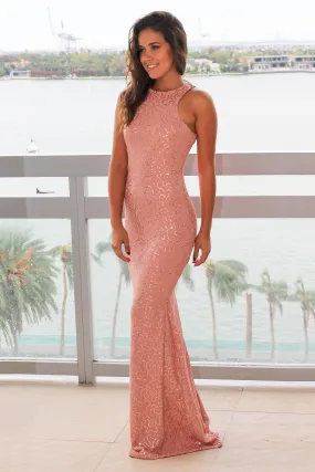 Pink Sequin Maxi Dress