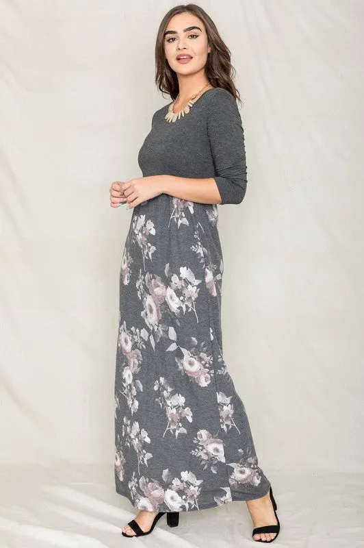 Quarter Sleeve Floral Maxi Dress