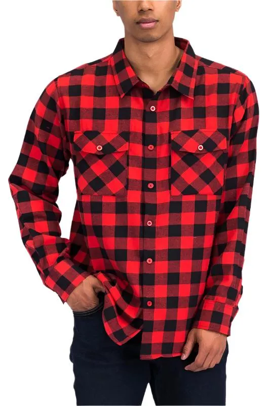 Regular Fit Long Sleeve Checker Plaid Flannel