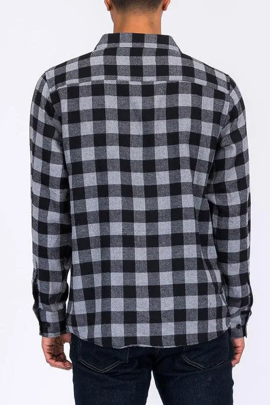 Regular Fit Long Sleeve Checker Plaid Flannel