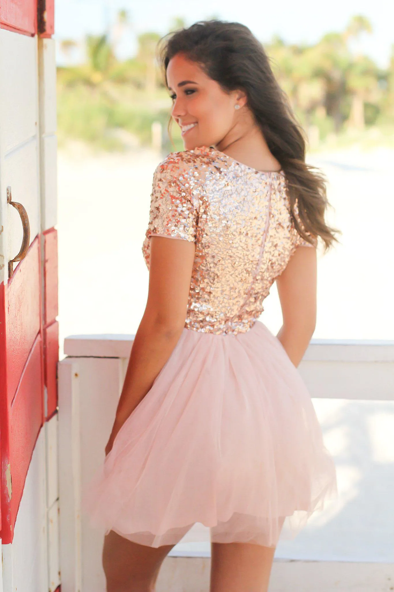 Rose Gold Sequin Top Short Dress