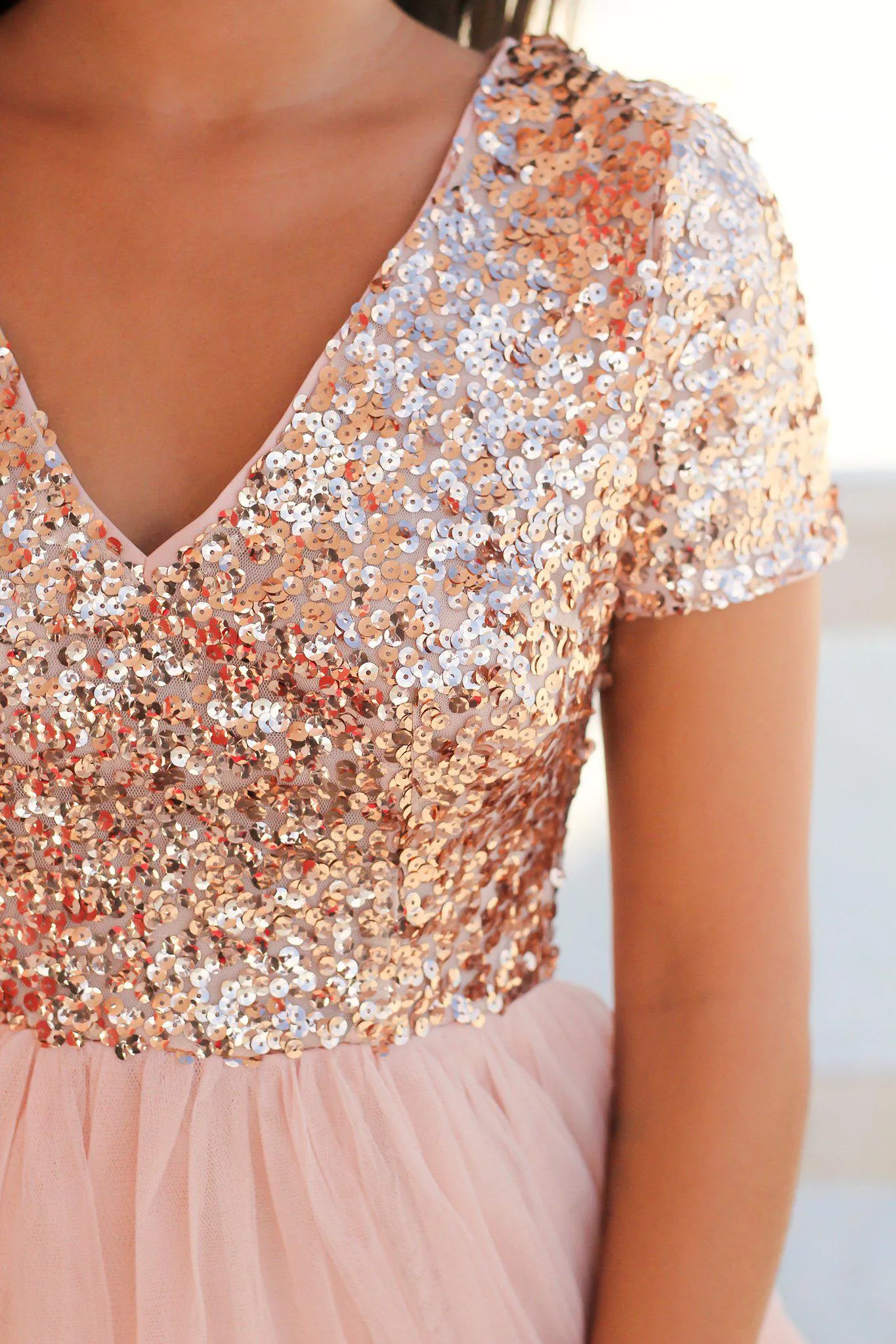 Rose Gold Sequin Top Short Dress