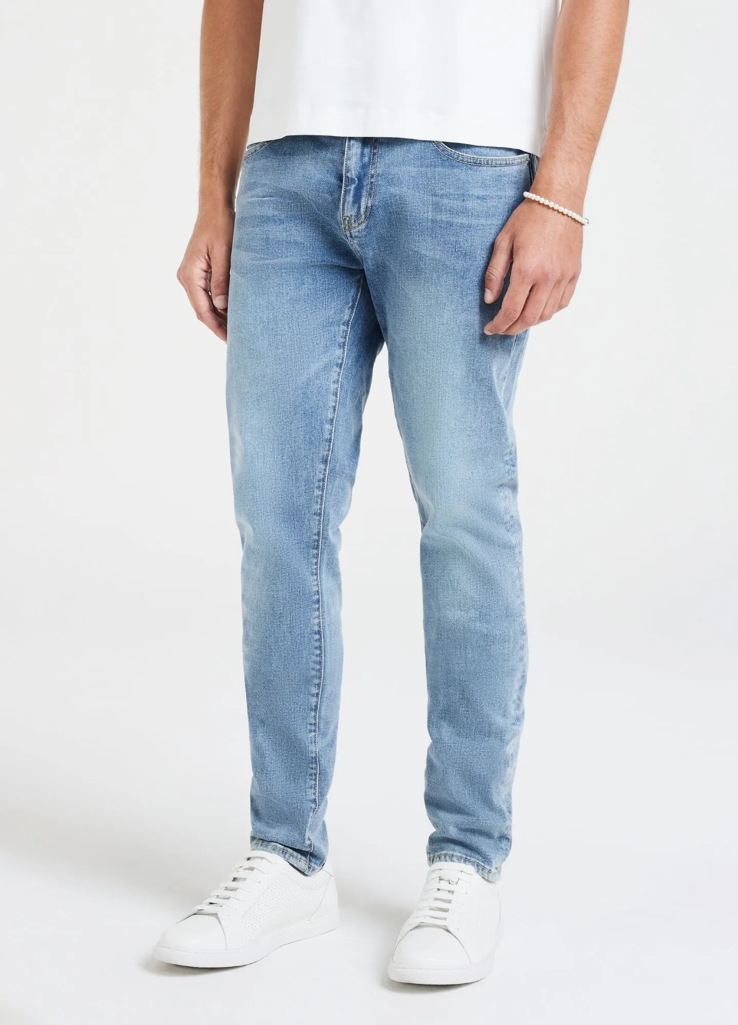 Skinny Fit Bleached Denim Jeans Light Blue