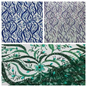 Vine Design Embroider And Heavy Beading/Sequins On A Mesh Lace Fabric/Wedding Lace/Costplay.