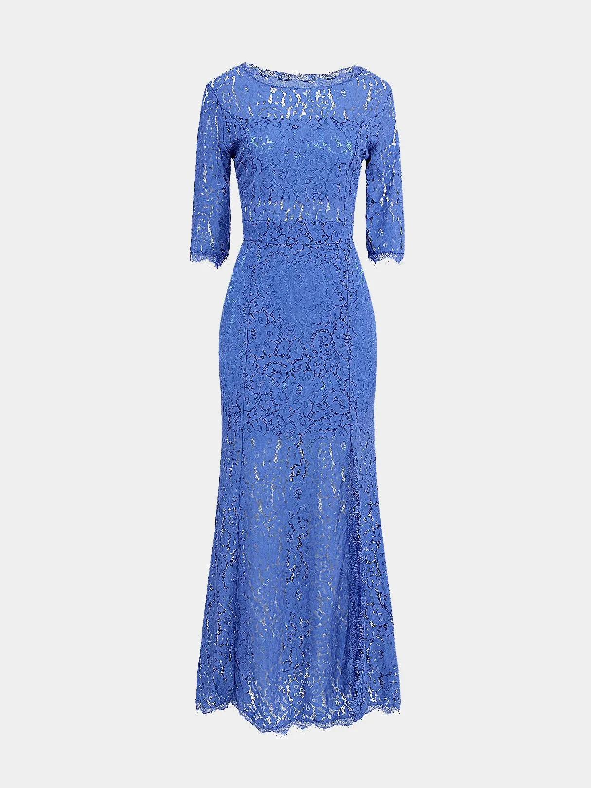 Wholesale Blue Half Sleeve Plain Lace Slit Hem Maxi Dresses