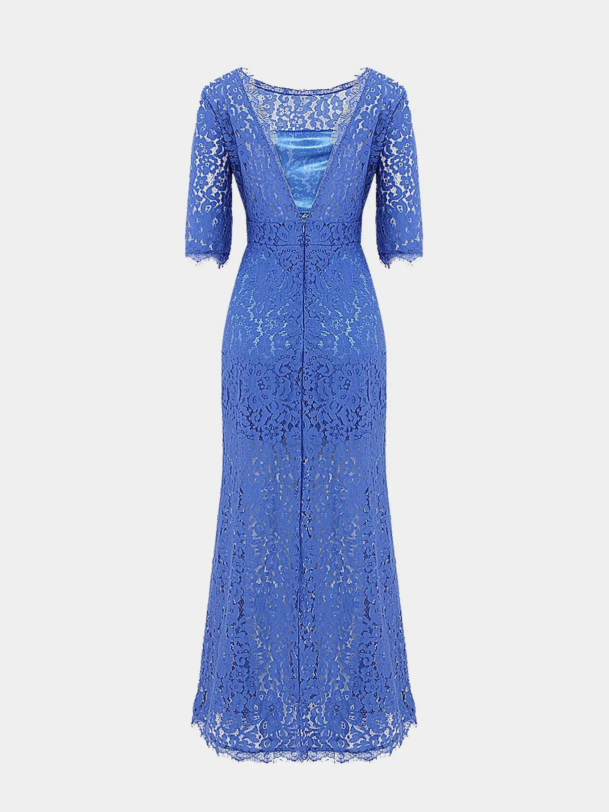 Wholesale Blue Half Sleeve Plain Lace Slit Hem Maxi Dresses