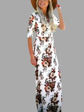 Wholesale Half Sleeve Floral Print Maxi Dresses