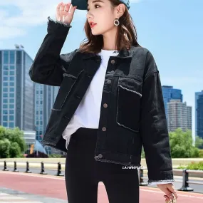 Women Black Denim Jackets Candy Color