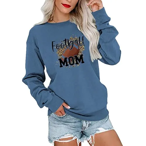 Women Football Mom Sweatshirt Leopard Print Long Sleeve Shirt