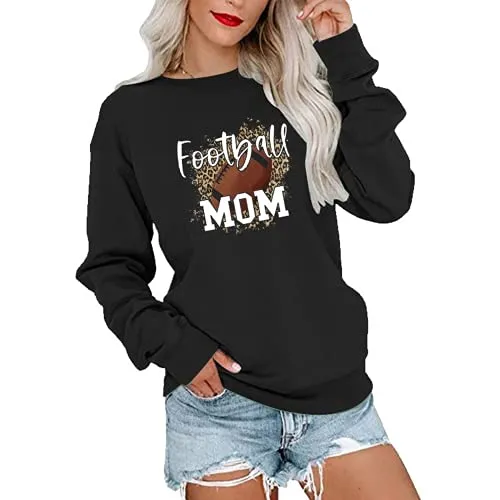 Women Football Mom Sweatshirt Leopard Print Long Sleeve Shirt